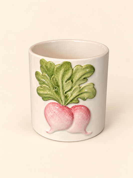 White Ceramic Container w/ Radish