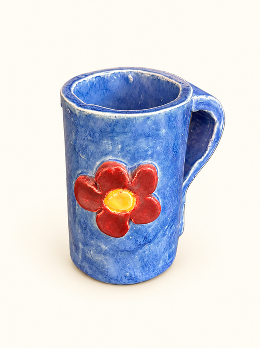 Handmade Ceramic Mug W/ Raised Flower